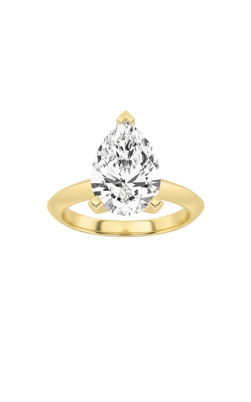 2Cttw Pear Shaped Lab Grown Diamond (F/VS) Knife Edge Shank Solitaire Engagement Ring in 14K Gold