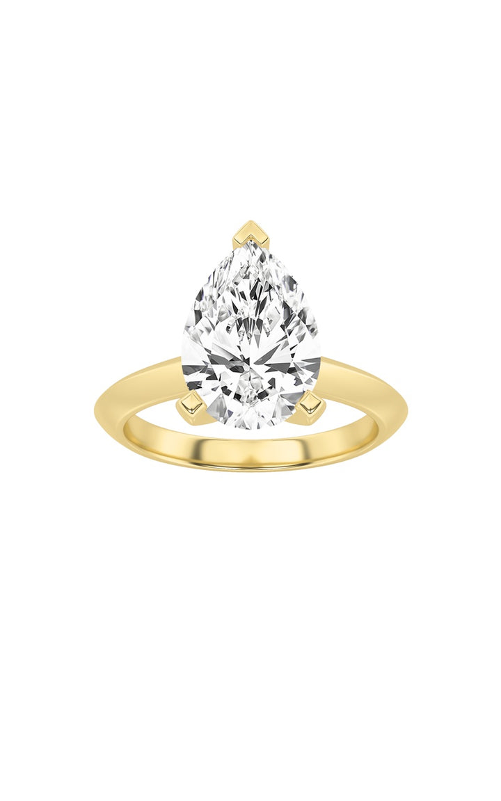 2Cttw Pear Shaped Lab Grown Diamond (F/VS) Knife Edge Shank Solitaire Engagement Ring in 14K Gold