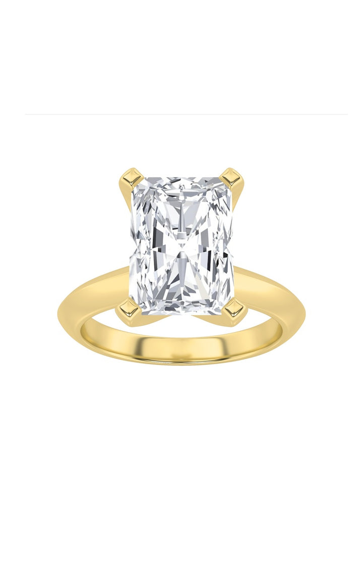 3CTW Radiant Shaped Lab Grown Diamond (F/VS) Knife Edge Shank Solitaire Engagement Ring in 14K Gold