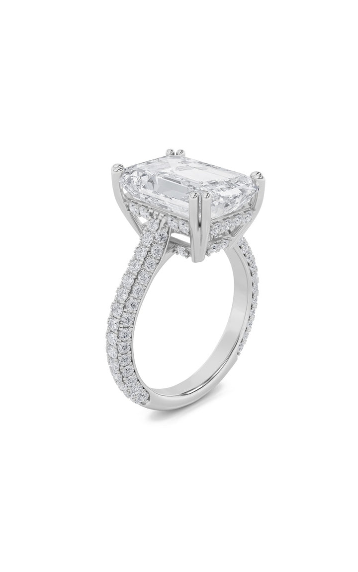 8Cttw Emerald Shaped Lab Grown Diamond (F/VS) Bold Accented Engagement Ring in 14K Gold