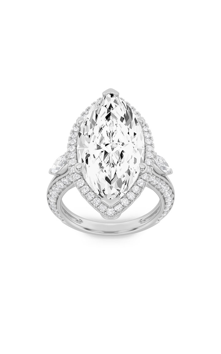9Cttw Marquise Shaped Lab Grown Diamond (F/VS) Bold Statement Accented  Ring in 14K Gold