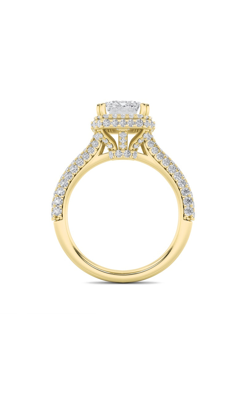 3Cttw Emerald Shaped Lab Grown Diamond (F/VS) Halo Accented Engagement Ring in 14K Gold