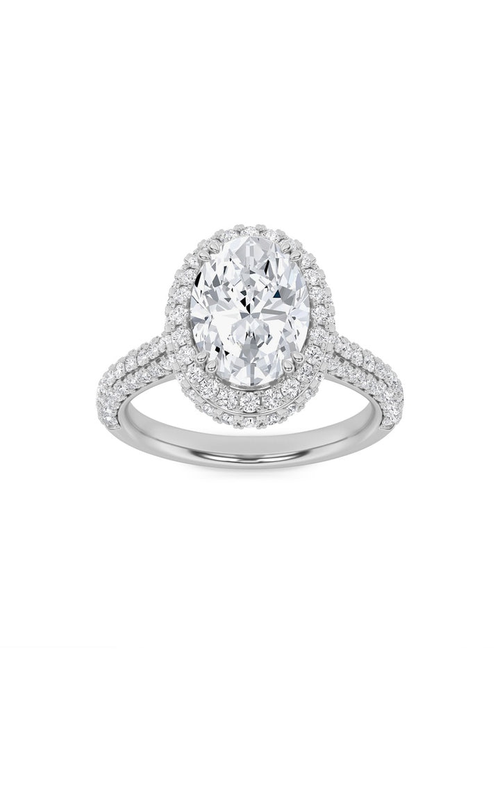 3Cttw Oval Shaped Lab Grown Diamond (F/VS) Halo Accented Engagement Ring in 14K Gold