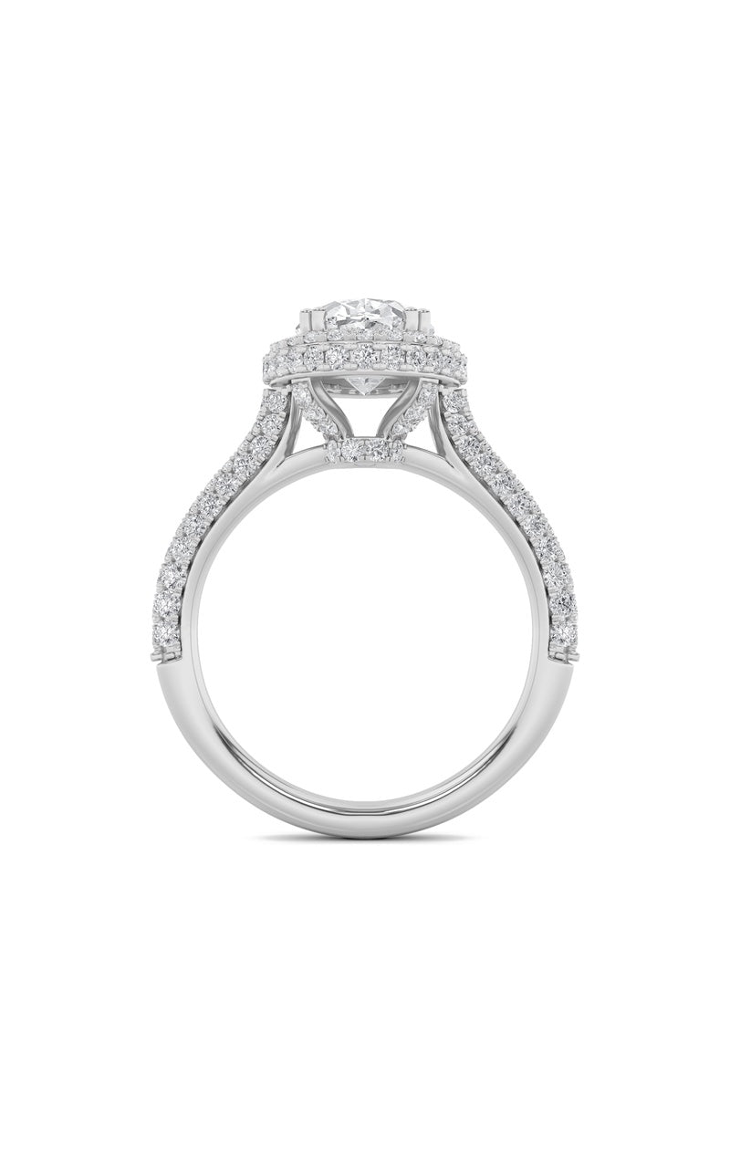 3Cttw Oval Shaped Lab Grown Diamond (F/VS) Halo Accented Engagement Ring in 14K Gold