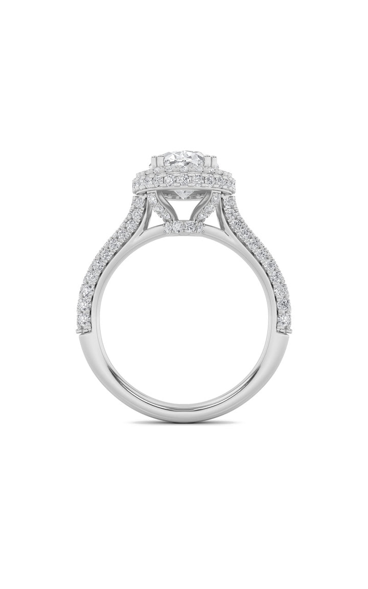 3Cttw Oval Shaped Lab Grown Diamond (F/VS) Halo Accented Engagement Ring in 14K Gold