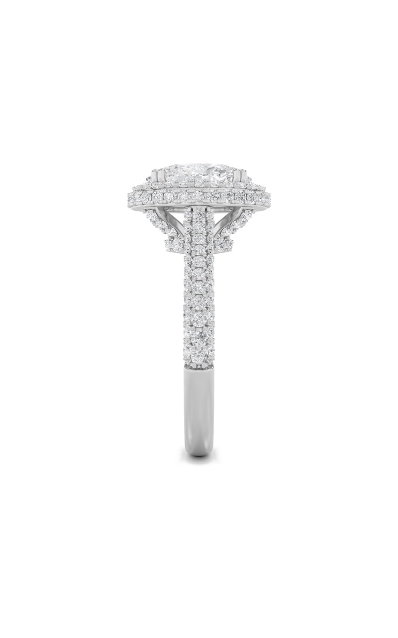 3Cttw Oval Shaped Lab Grown Diamond (F/VS) Halo Accented Engagement Ring in 14K Gold