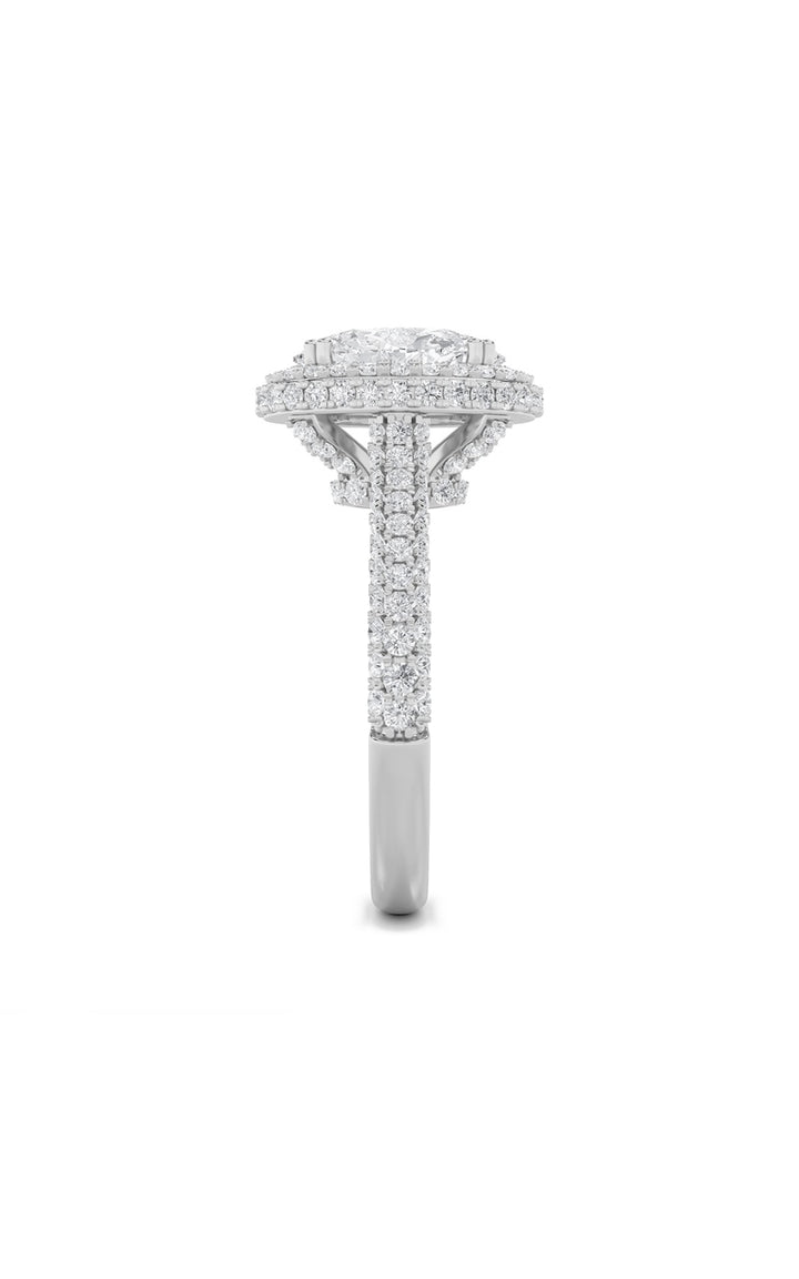3Cttw Oval Shaped Lab Grown Diamond (F/VS) Halo Accented Engagement Ring in 14K Gold