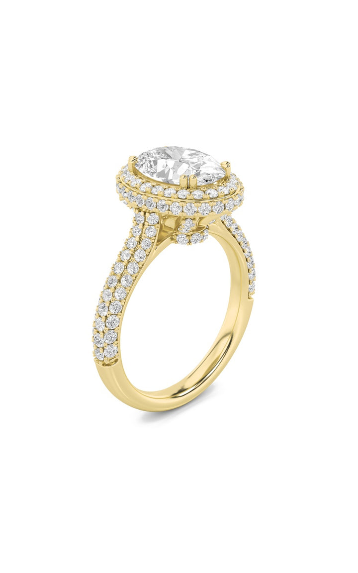 3Cttw Oval Shaped Lab Grown Diamond (F/VS) Halo Accented Engagement Ring in 14K Gold