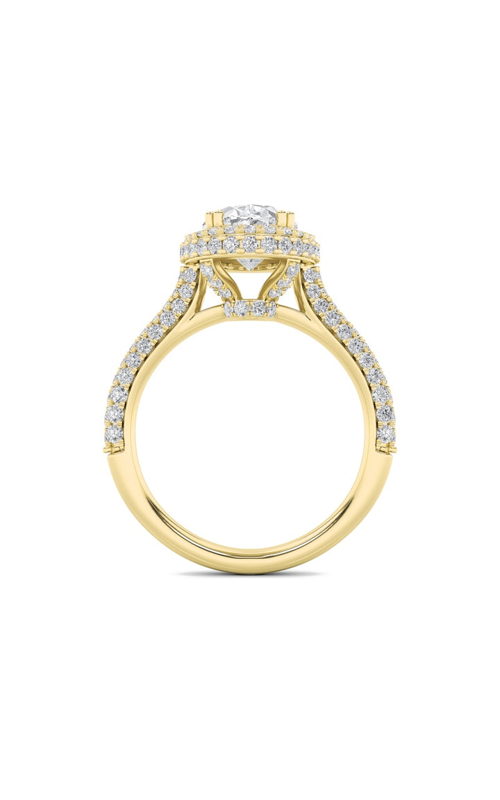 3Cttw Oval Shaped Lab Grown Diamond (F/VS) Halo Accented Engagement Ring in 14K Gold