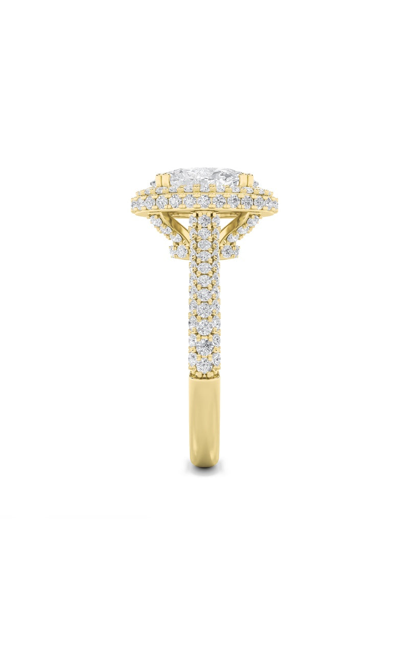3Cttw Oval Shaped Lab Grown Diamond (F/VS) Halo Accented Engagement Ring in 14K Gold