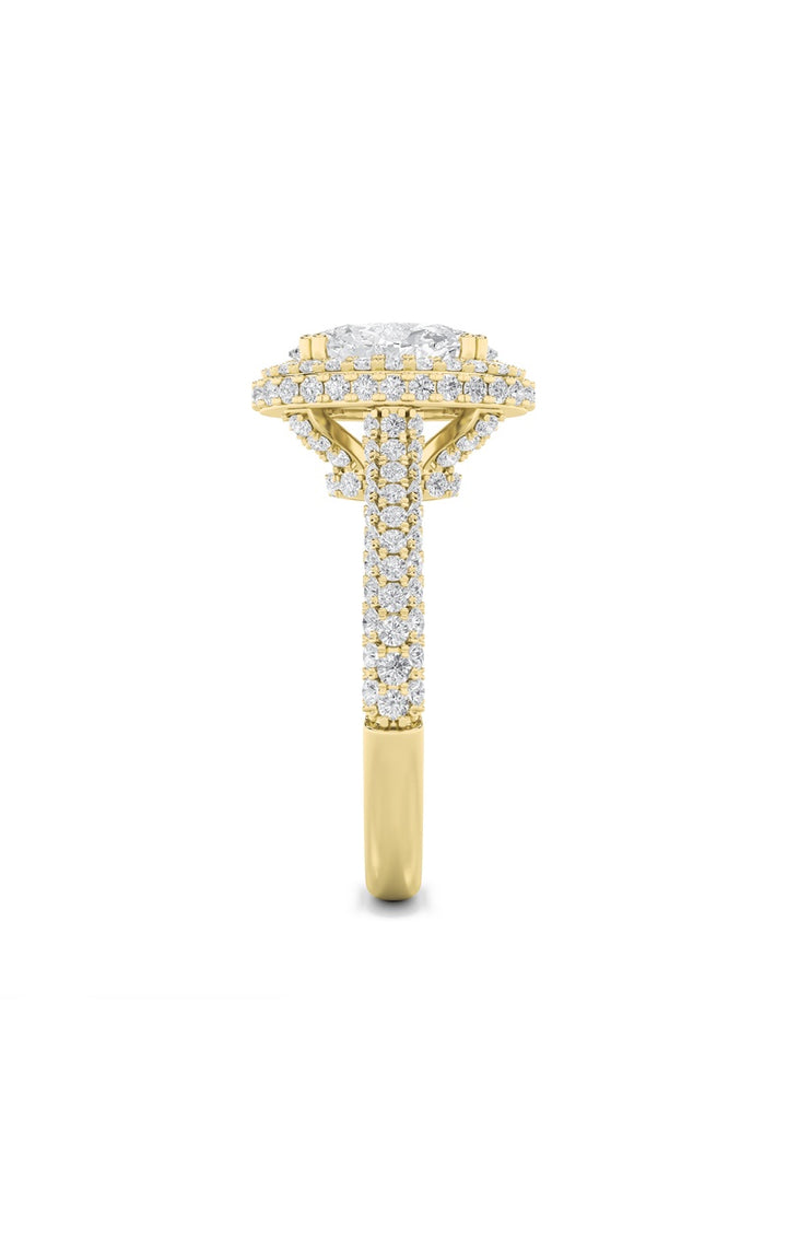 3Cttw Oval Shaped Lab Grown Diamond (F/VS) Halo Accented Engagement Ring in 14K Gold