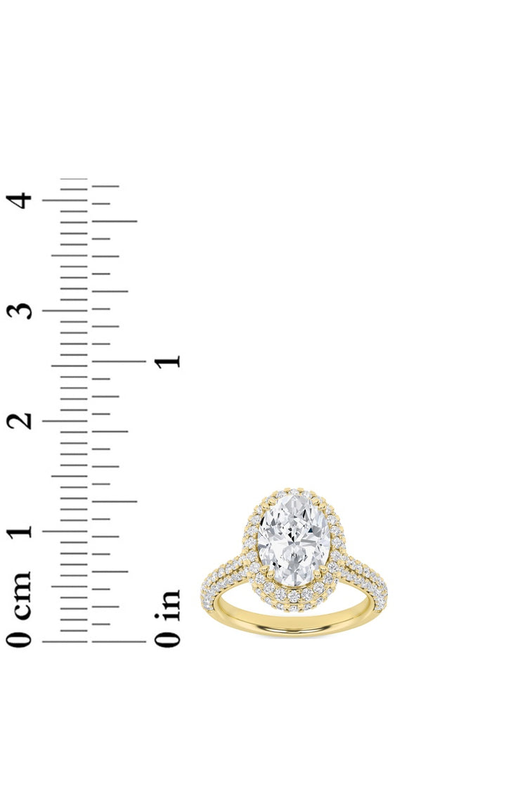 3Cttw Oval Shaped Lab Grown Diamond (F/VS) Halo Accented Engagement Ring in 14K Gold