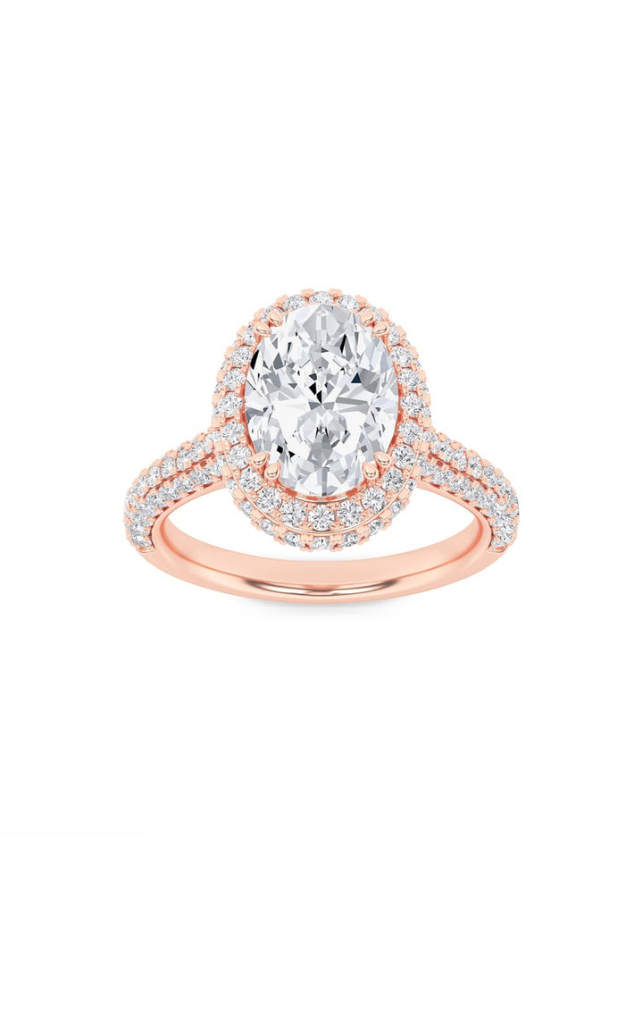 3Cttw Oval Shaped Lab Grown Diamond (F/VS) Halo Accented Engagement Ring in 14K Gold