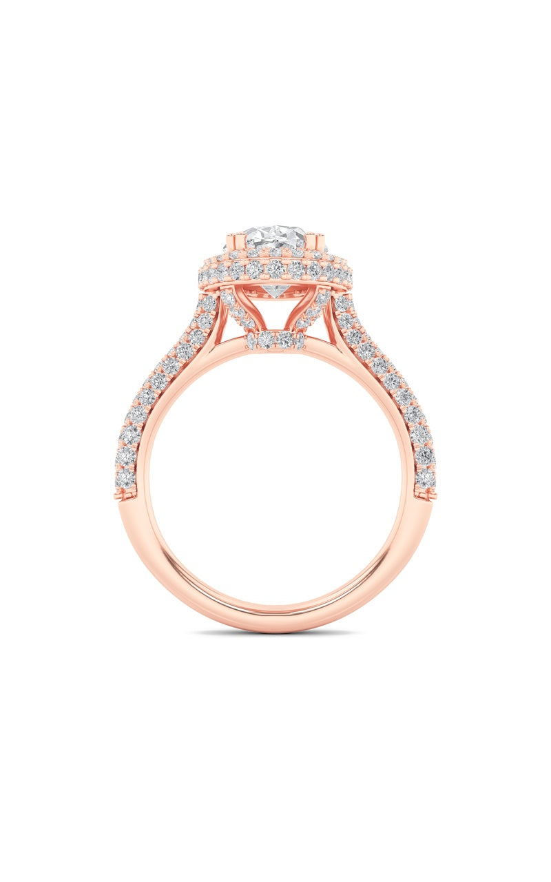 3Cttw Oval Shaped Lab Grown Diamond (F/VS) Halo Accented Engagement Ring in 14K Gold