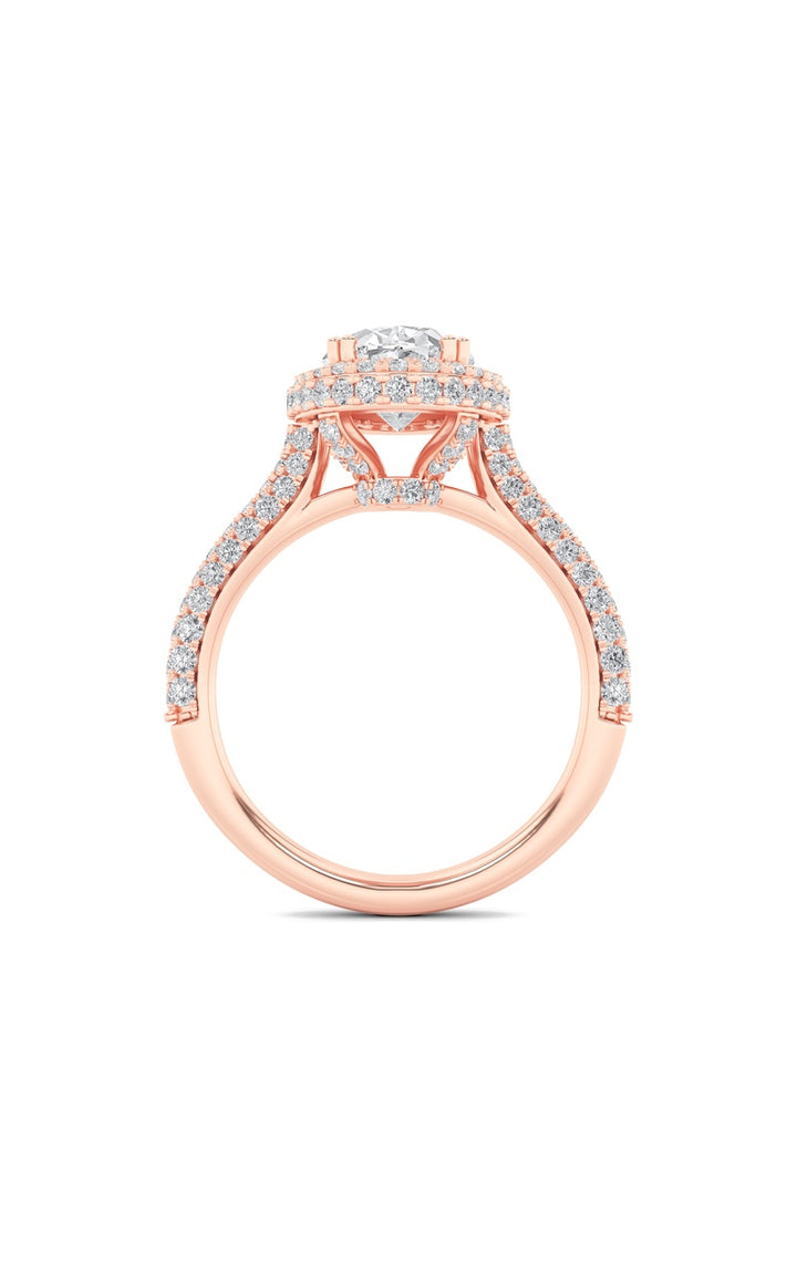 3Cttw Oval Shaped Lab Grown Diamond (F/VS) Halo Accented Engagement Ring in 14K Gold