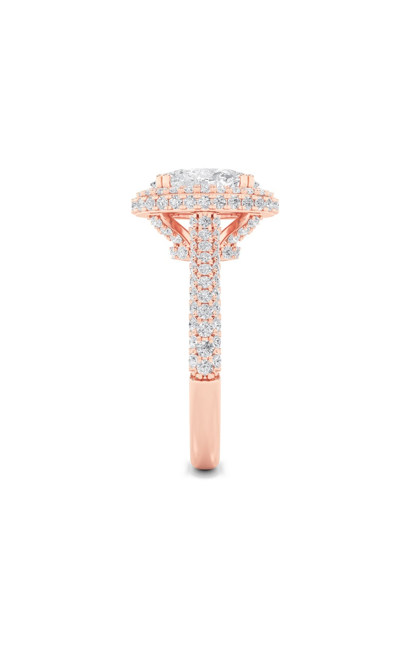 3Cttw Oval Shaped Lab Grown Diamond (F/VS) Halo Accented Engagement Ring in 14K Gold