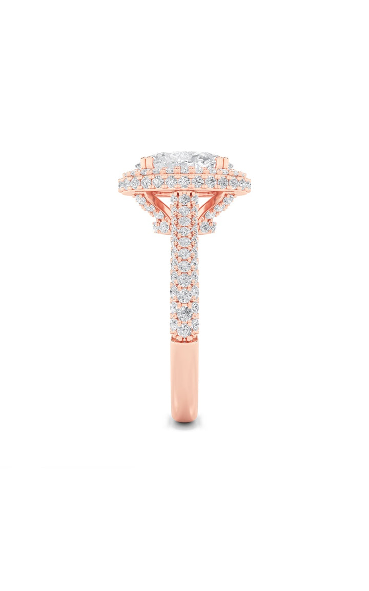 3Cttw Oval Shaped Lab Grown Diamond (F/VS) Halo Accented Engagement Ring in 14K Gold