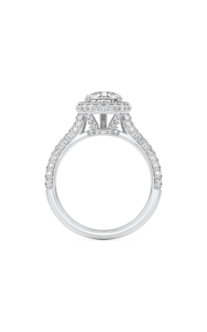 3Cttw Pear Shaped Lab Grown Diamond (F/VS) Halo Accented Engagement Ring in 14K Gold