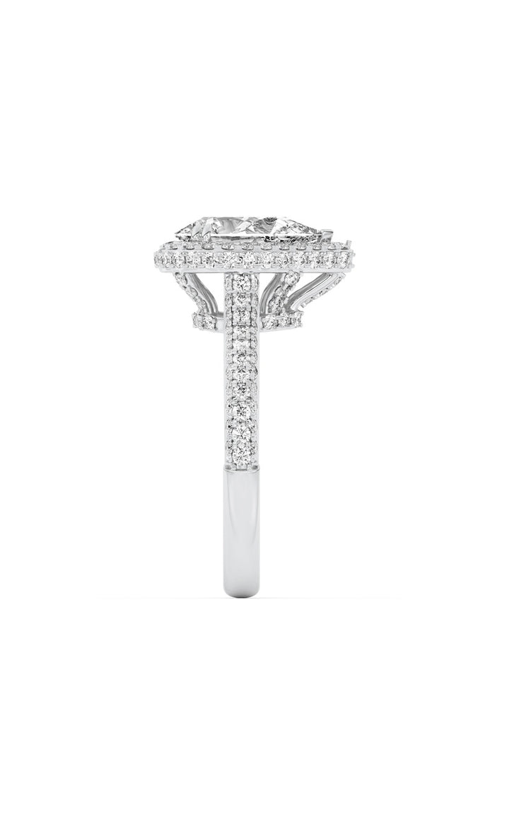 3Cttw Pear Shaped Lab Grown Diamond (F/VS) Halo Accented Engagement Ring in 14K Gold