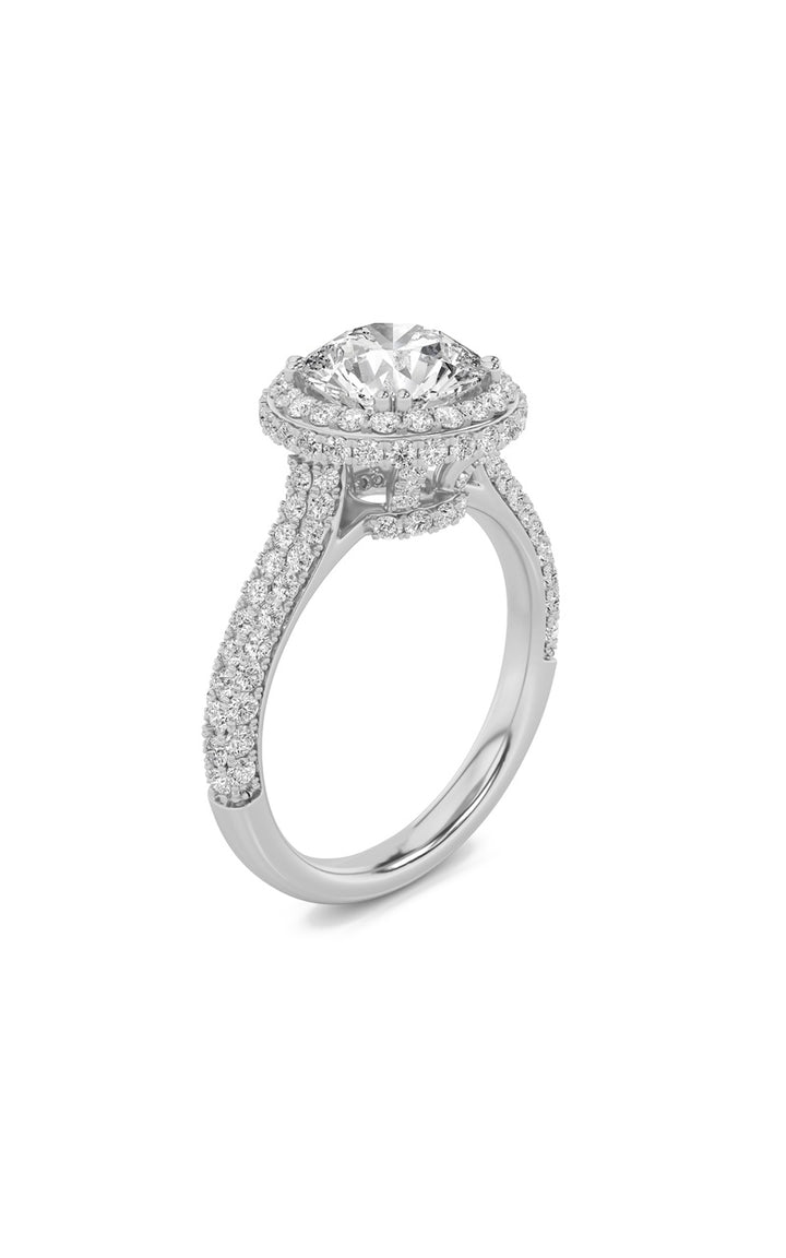 3Cttw Round Shaped Lab Grown Diamond (F/VS) Halo Accented Engagement Ring in 14K Gold