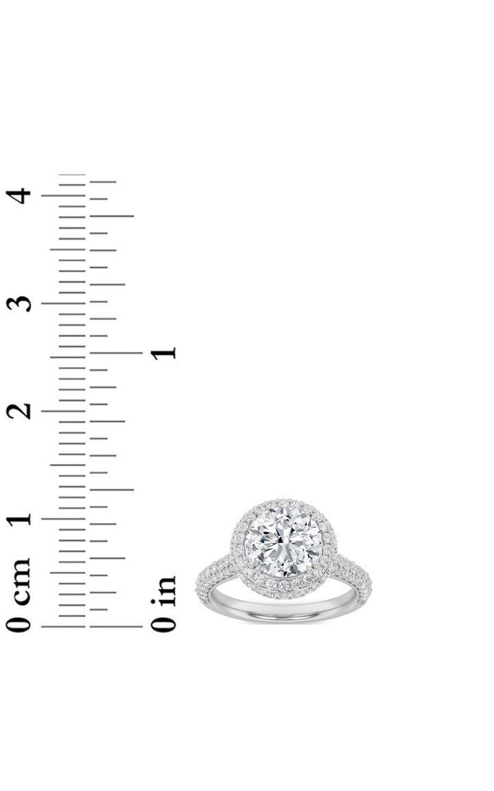 3Cttw Round Shaped Lab Grown Diamond (F/VS) Halo Accented Engagement Ring in 14K Gold