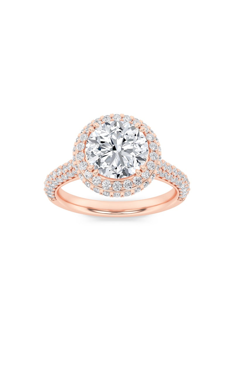 3Cttw Round Shaped Lab Grown Diamond (F/VS) Halo Accented Engagement Ring in 14K Gold