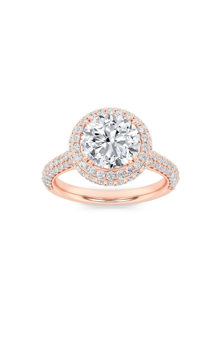 3Cttw Round Shaped Lab Grown Diamond (F/VS) Halo Accented Engagement Ring in 14K Gold