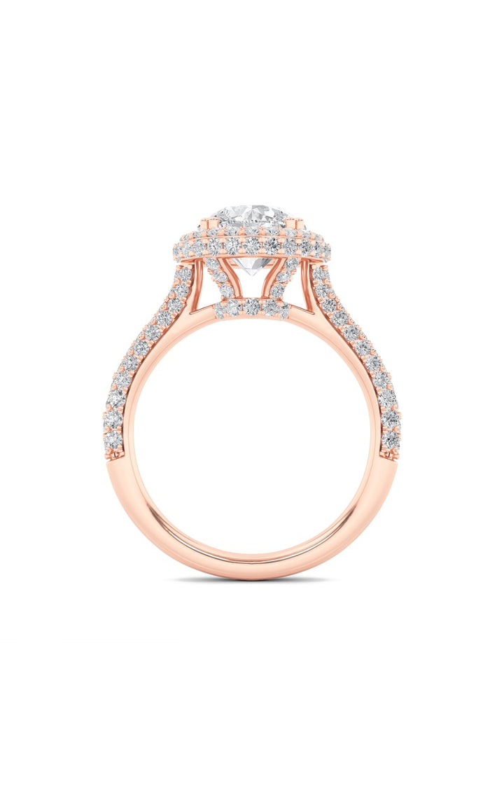 3Cttw Round Shaped Lab Grown Diamond (F/VS) Halo Accented Engagement Ring in 14K Gold