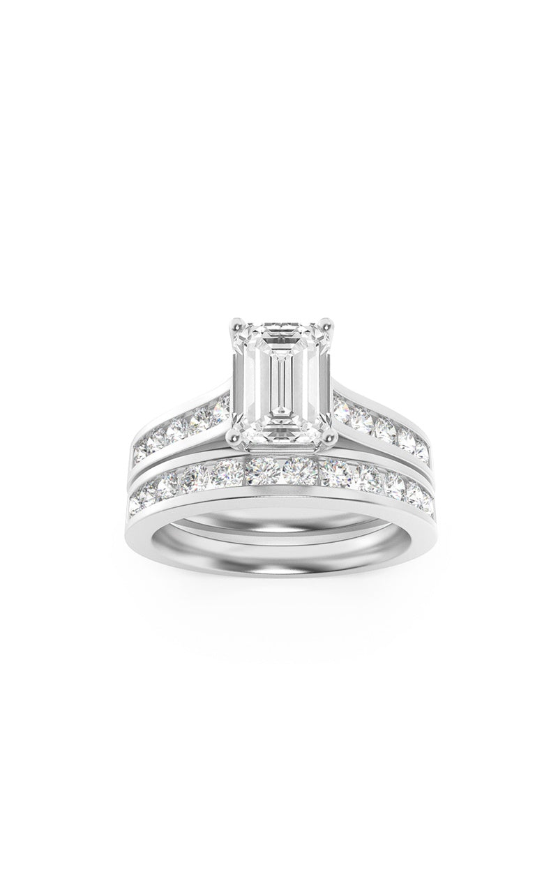 2Cttw Emerald Shaped Lab Grown Diamond (F/VS) Channel Set Bridal Engagement Ring in 14K Gold