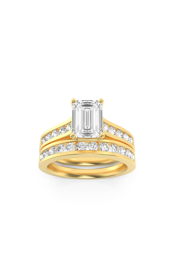 2Cttw Emerald Shaped Lab Grown Diamond (F/VS) Channel Set Bridal Engagement Ring in 14K Gold