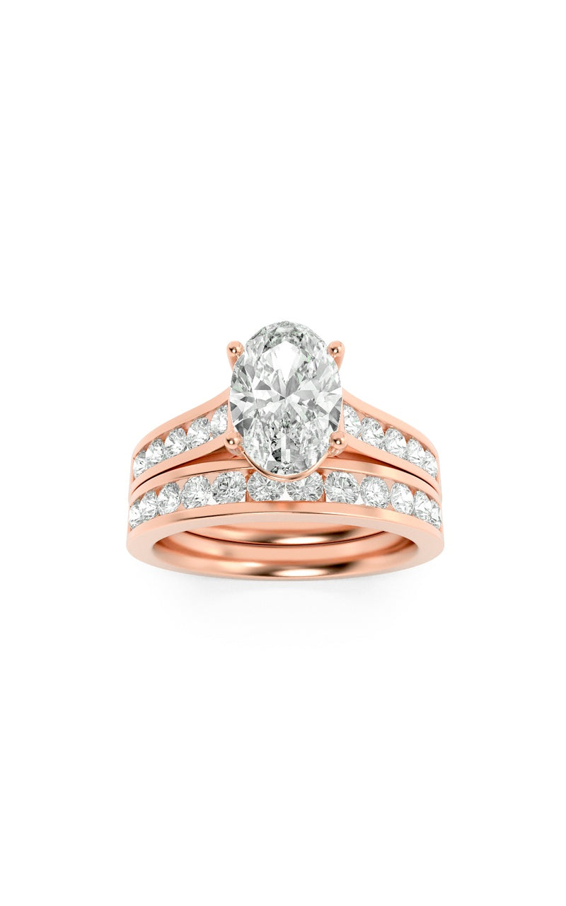 2Cttw Oval Shaped Lab Grown Diamond (G/VS) Channel Set Bridal Engagement Ring in 10K Gold
