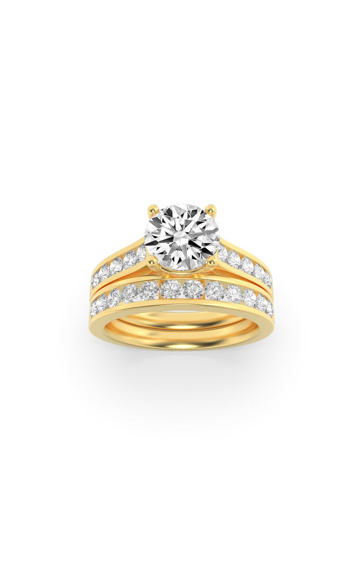 2Cttw Round Shaped Lab Grown Diamond (F/VS) Channel Set Bridal Engagement Ring in 14K Gold