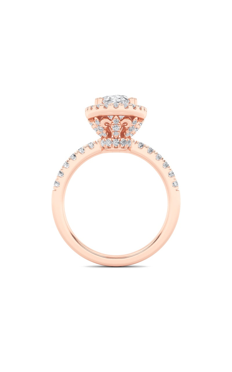 3Cttw Oval Shaped Lab Grown Diamond (F/VS) Halo Accented Engagement Ring in 14K Gold