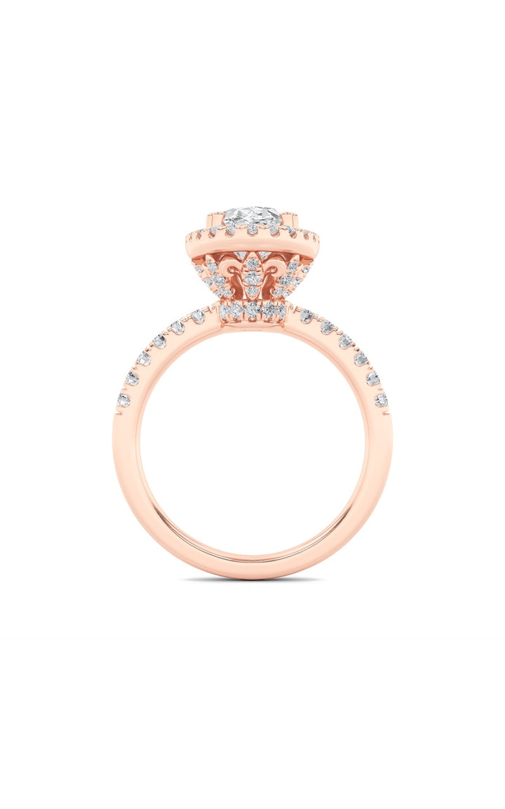 3Cttw Oval Shaped Lab Grown Diamond (F/VS) Halo Accented Engagement Ring in 14K Gold