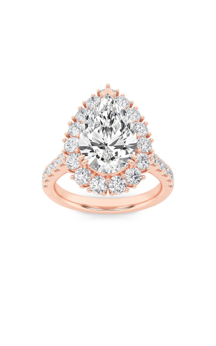 4Cttw Pear Shaped Lab Grown Diamond (F/VS) Bold Classic Engagement Ring in 14K Gold