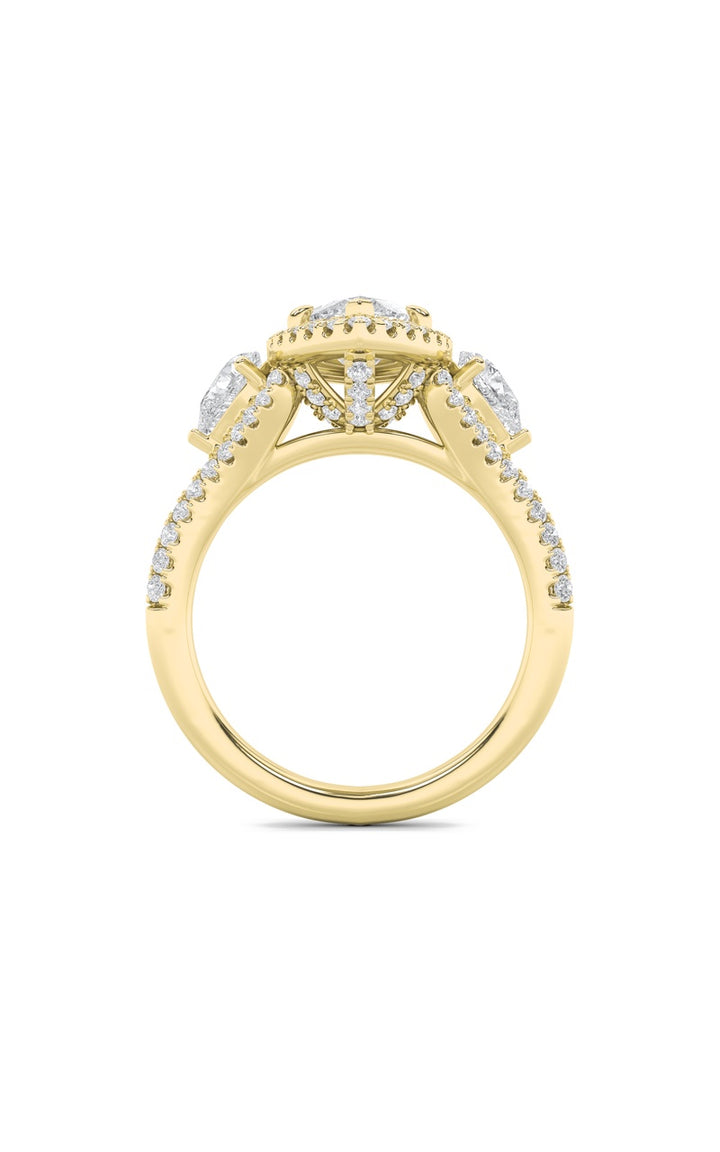 3Cttw Marquise Shaped Lab Grown Diamond (F/VS) Three Stone Bold Accented Engagement Ring in 14K Gold