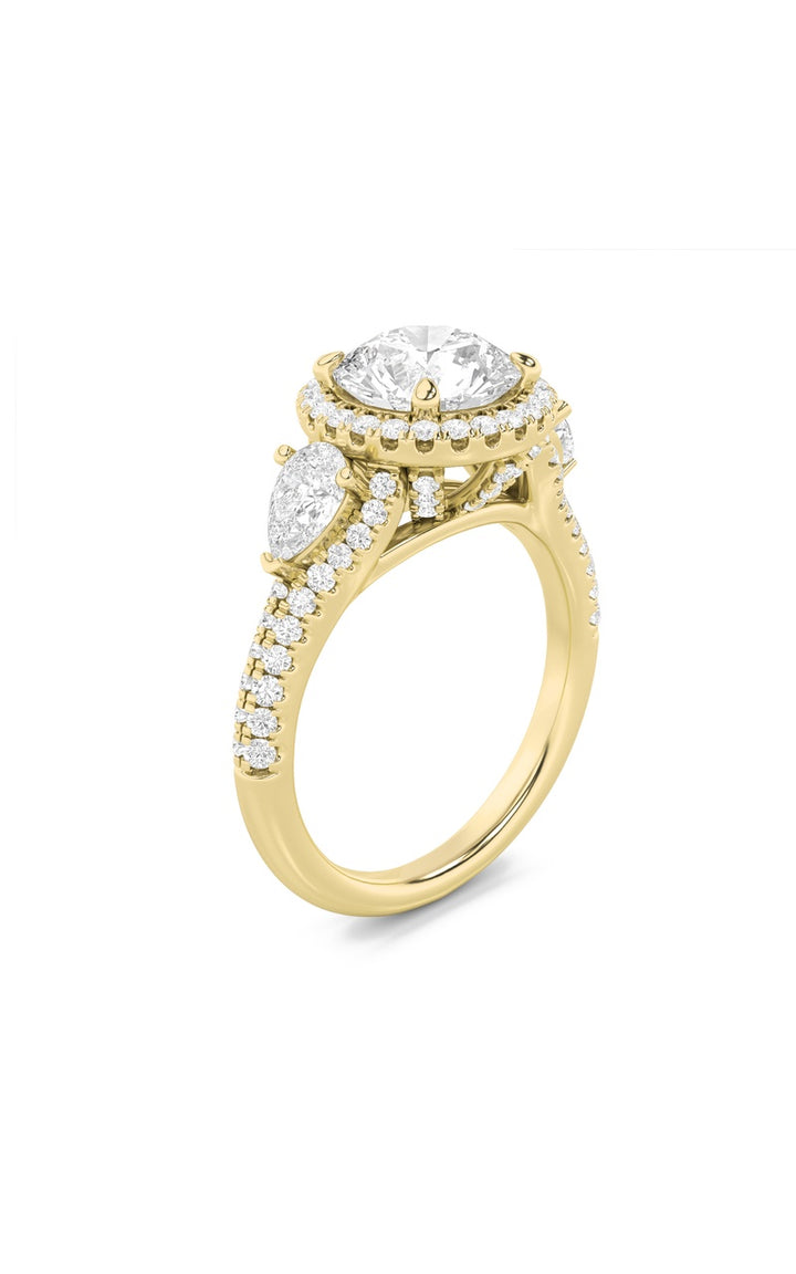 3Cttw Round Shaped Lab Grown Diamond (F/VS) ThreeStone Bold Accented Engagement Ring in 14K Gold