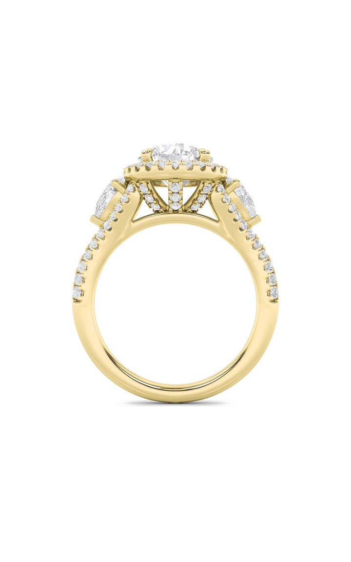 3Cttw Round Shaped Lab Grown Diamond (F/VS) Three Stone Bold Accented Engagement Ring in 14K Gold