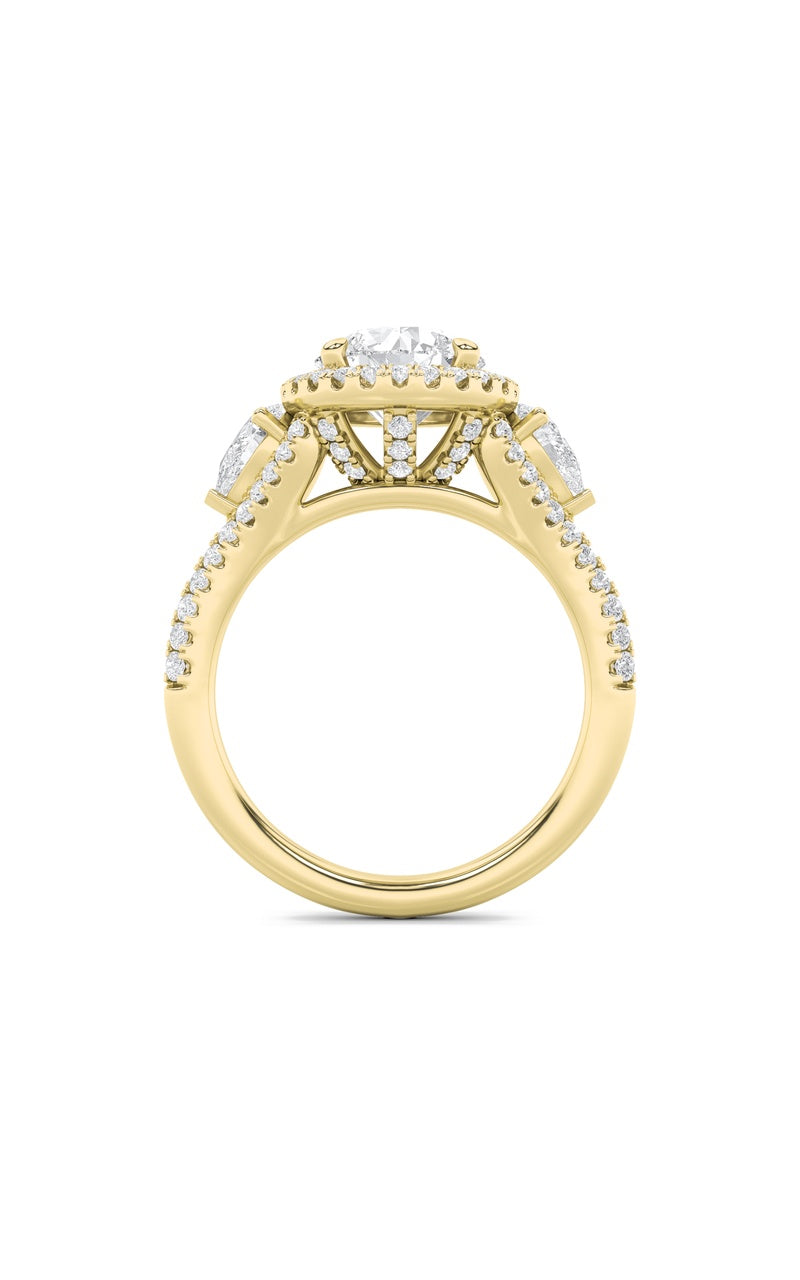 3CTW Round Shaped Lab Grown Diamond (F/VS) Three Stone Bold Accented Engagement Ring in 14K Gold