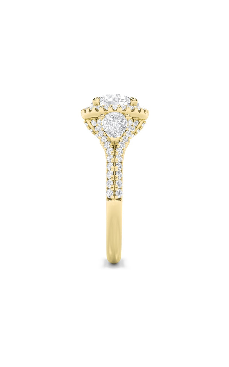 3CTW Round Shaped Lab Grown Diamond (F/VS) Three Stone Bold Accented Engagement Ring in 14K Gold