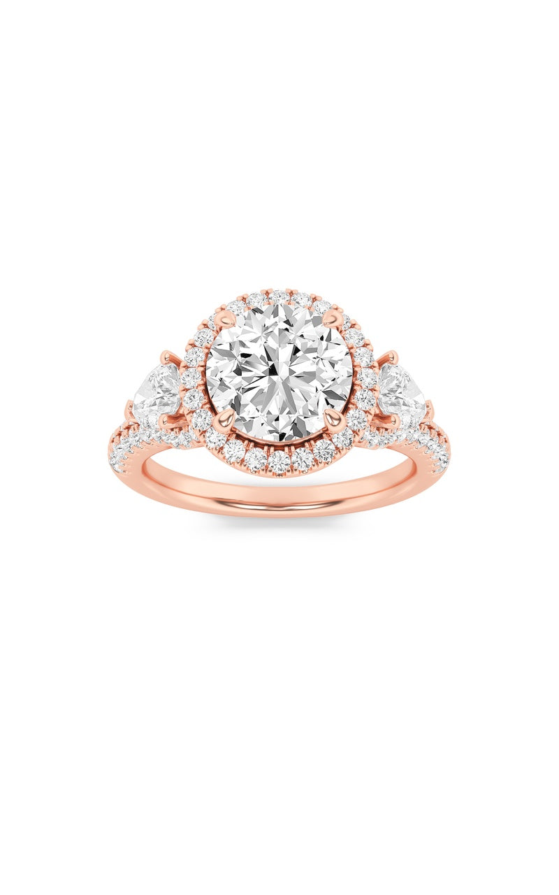 3Cttw Round Shaped Lab Grown Diamond (F/VS) ThreeStone Bold Accented Engagement Ring in 14K Gold