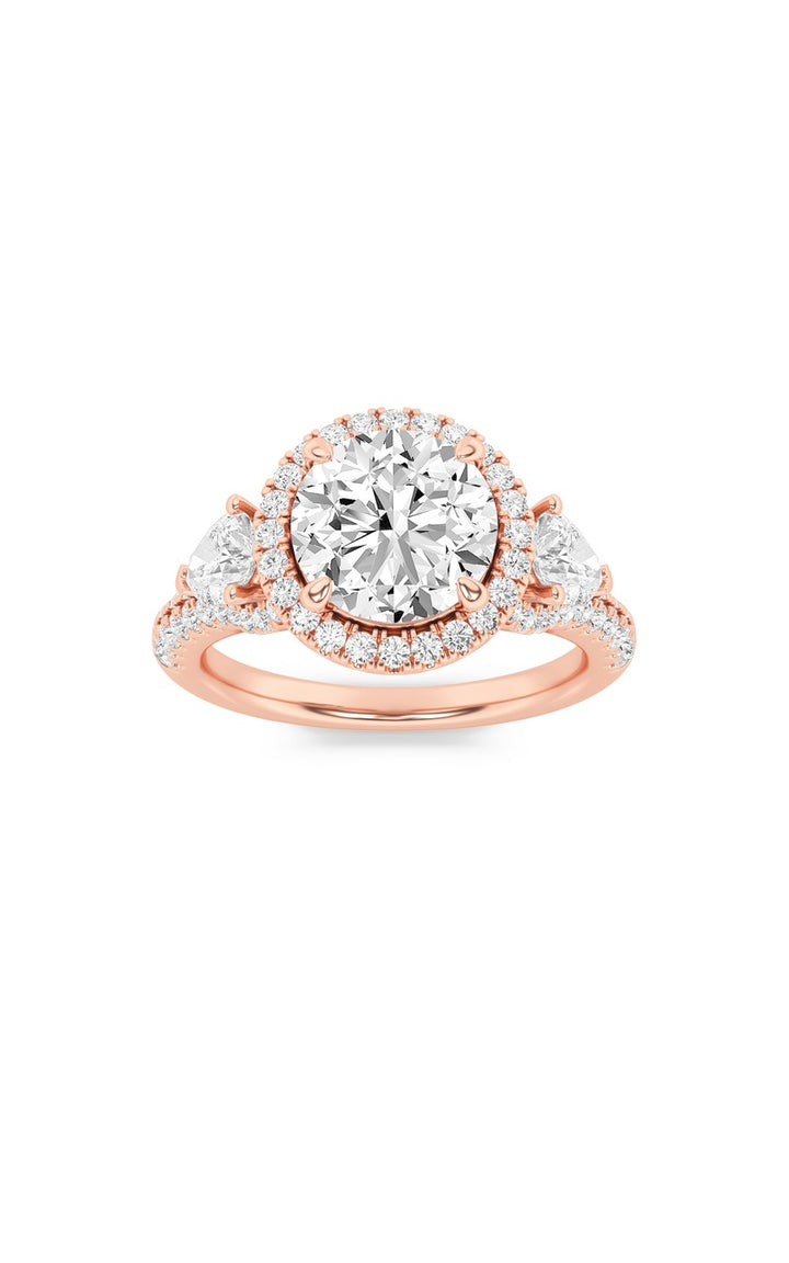 3Cttw Round Shaped Lab Grown Diamond (F/VS) ThreeStone Bold Accented Engagement Ring in 14K Gold
