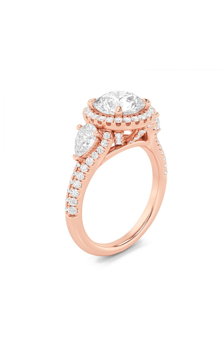3Cttw Round Shaped Lab Grown Diamond (F/VS) ThreeStone Bold Accented Engagement Ring in 14K Gold