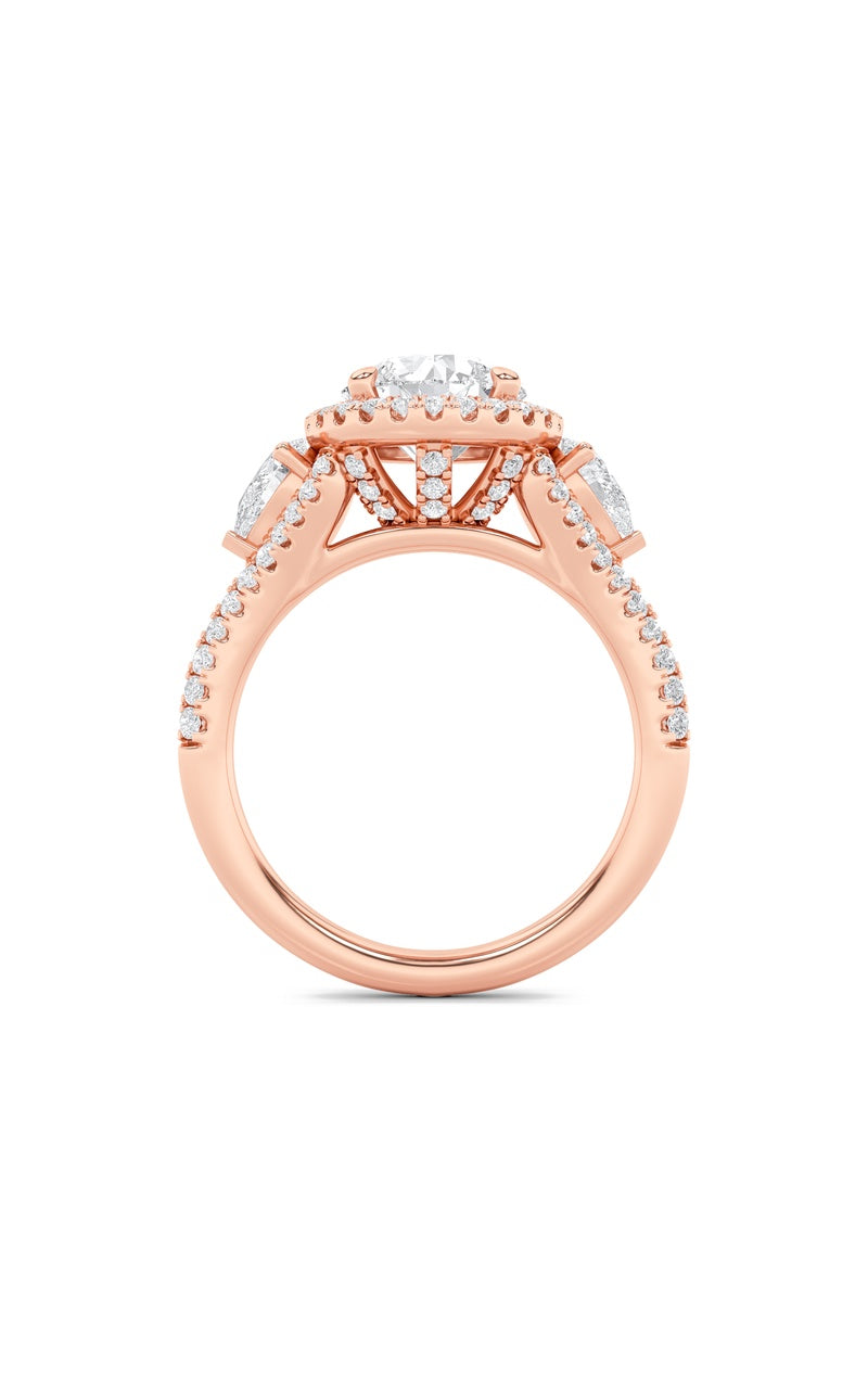 3Cttw Round Shaped Lab Grown Diamond (F/VS) ThreeStone Bold Accented Engagement Ring in 14K Gold