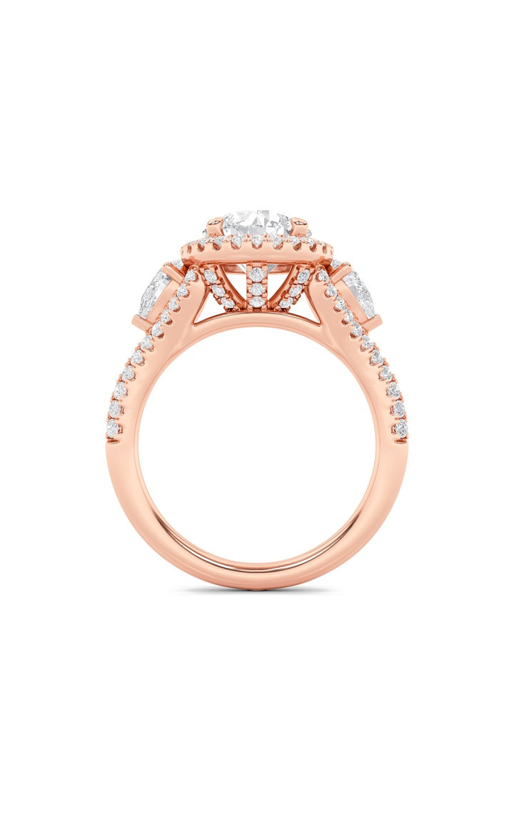3Cttw Round Shaped Lab Grown Diamond (F/VS) ThreeStone Bold Accented Engagement Ring in 14K Gold