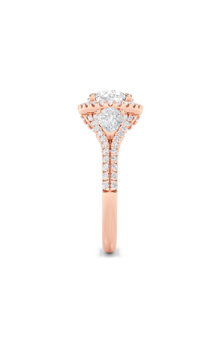 3CTW Round Shaped Lab Grown Diamond (F/VS) Three Stone Bold Accented Engagement Ring in 14K Gold