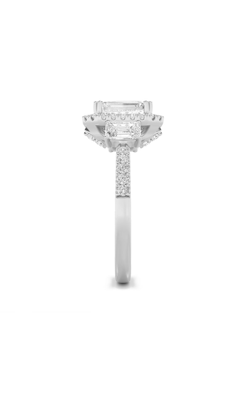 3Cttw Emerald Shaped Lab Grown Diamond (G/VS) Three Stone Accented Engagement Ring in 14K Gold
