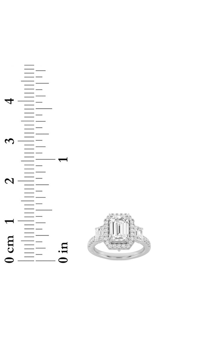 3Cttw Emerald Shaped Lab Grown Diamond (G/VS) Three Stone Accented Engagement Ring in 14K Gold