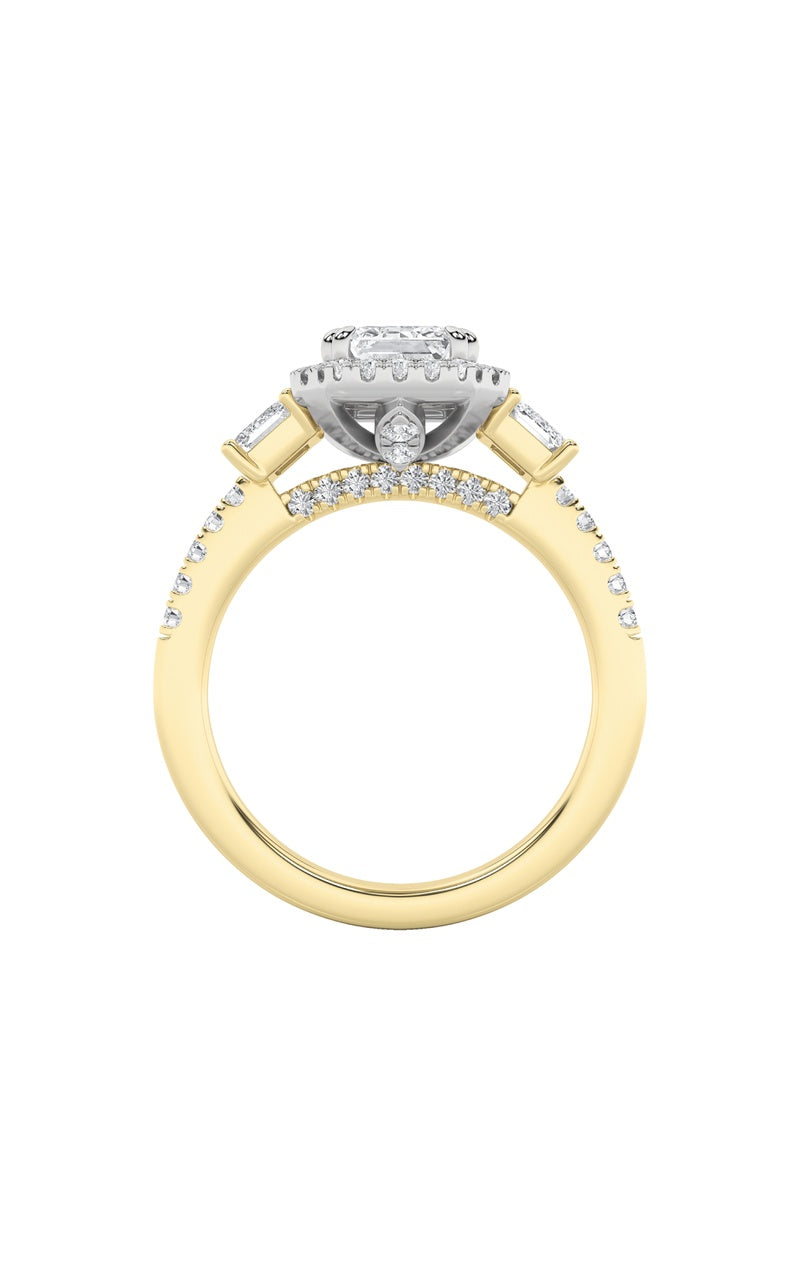 3Cttw Emerald Shaped Lab Grown Diamond (G/VS) Three Stone Accented Engagement Ring in 14K Gold