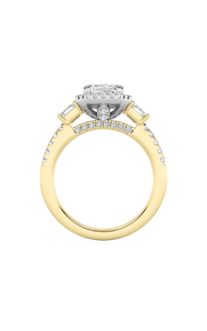 3Cttw Emerald Shaped Lab Grown Diamond (G/VS) Three Stone Accented Engagement Ring in 14K Gold